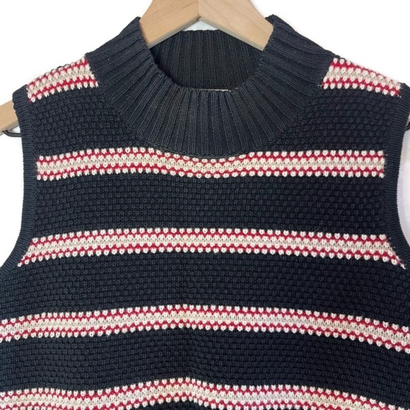 VINTAGE EMMA JAMES Classic Tennis Core Vest Ramie Blend Size Med Blk Cream Red - Picture 4 of 9
